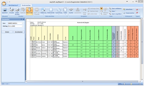 Ansicht Tabelle Zeugnisdaten-bersicht